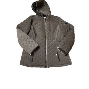 Laundry by Shelli Segal Coat Women's‎ XL Olive Green Puffer Quilted Velvet Trim